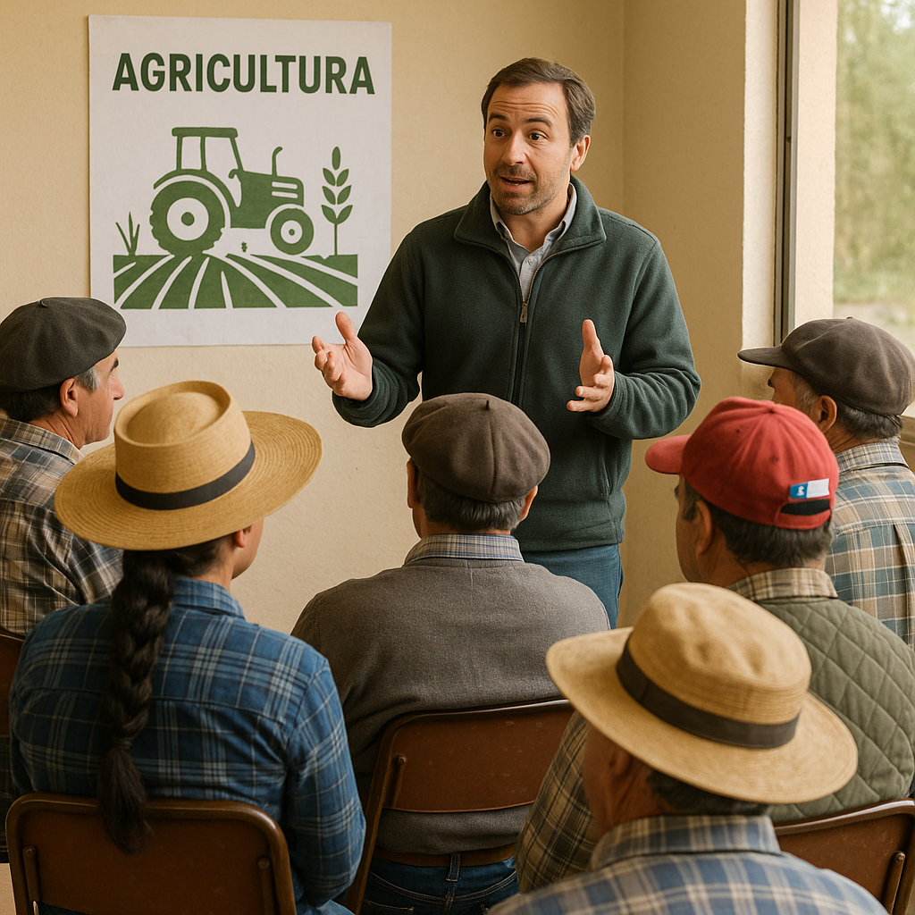 agricultores participando en charla, chilenos